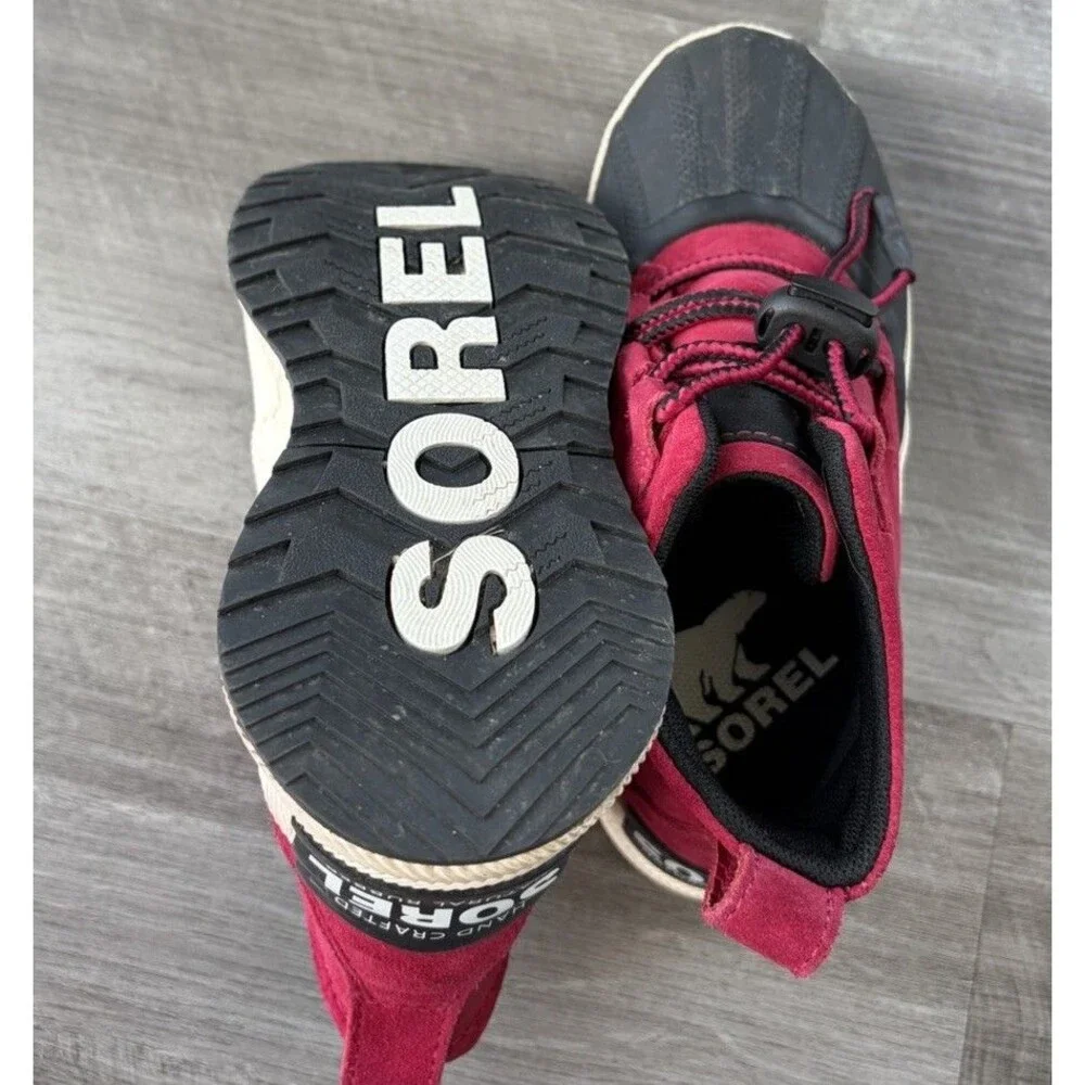 SOREL Kids Out N About III Classic Waterproof Duck Boots Red Black Size 1 Youth